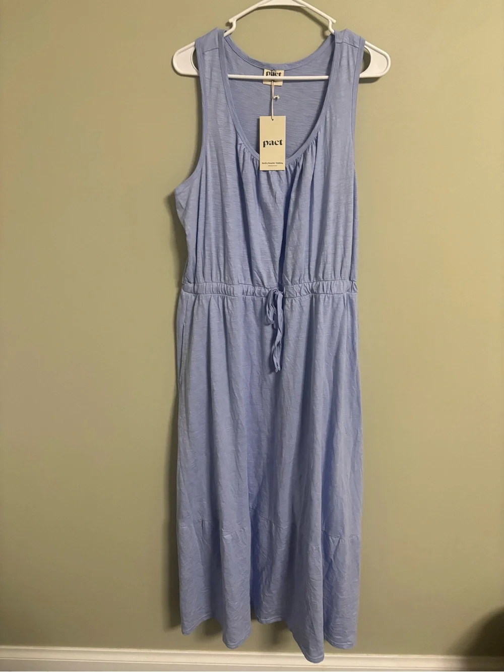 Pact Organic Cotton Cornflower Blue Perfect Slub Tank Maxi Dress Size XL New